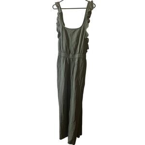 UpWest Jumpsuit Olive Green Ruffle Strap Wide Leg Resort Womens XL